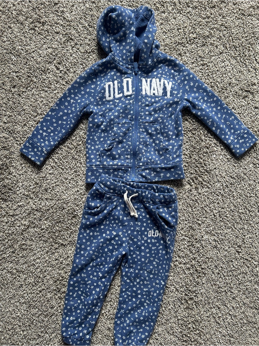 Toddler Old Navy Blue Floral Hoodie & Jogger Set - 2T